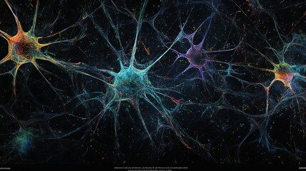 Poster - Microscopic View Of Vibrant Neuron Network Connections