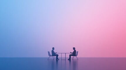Poster - Two Silhouettes Sitting Across a Table in a Room