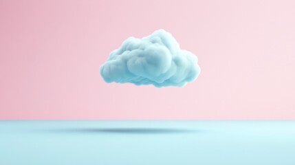 Poster - A fluffy light blue cloud floats above a pastel background