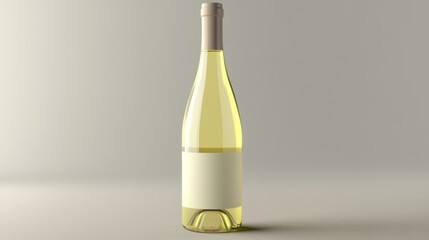 Aufkleber - A Single Bottle Of Pale Yellow Wine Stands On A Neutral Background