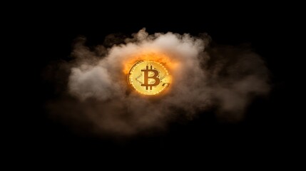 Poster - Glowing cryptocurrency Coin Amidst Smoky Haze