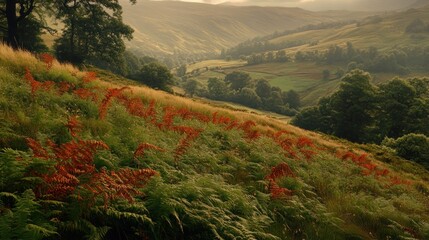 Poster - Verdant Valley Landscape With Autumnal Ferns