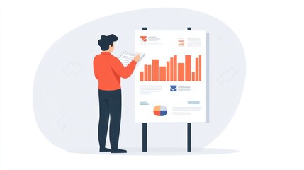 Poster - Man reviewing data charts and graphs on a presentation board