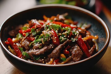 Wall Mural - Korean stir fried beef and chili peppers