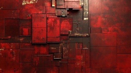 Poster - Abstract Red And Dark Brown Geometric Paneling
