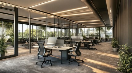 Poster - Modern Office Space With Greenery And Natural Light