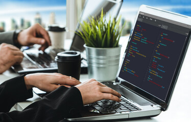 Software development programming on computer screen for modish application and program coding