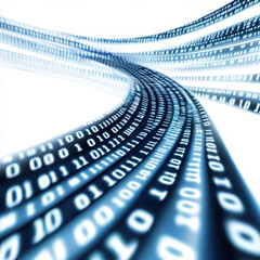 dynamic stream of binary code (ones and zeros) flowing in a wave-like pattern, representing data tra