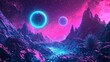 © Babb - A vibrant alien landscape features glowing blue planets surrounded by pink and purple mountains
