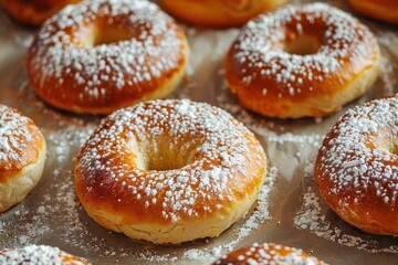 Wall Mural - Bagels topped with powdered sugar on parchment paper step 4