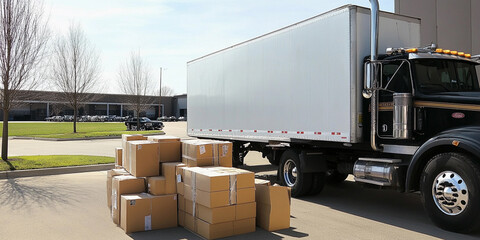 Aufkleber - Delivery truck unloading packages in a commercial area