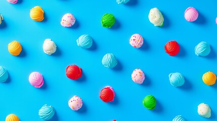 Wall Mural - Vibrant Array of Colorful Ice Cream Scoops on a Blue Background