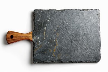 Wall Mural - Black slate cutting board viewed from above on white background