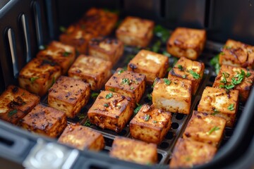 Wall Mural - Using an air fryer to cook tofu makes it healthier by reducing oil