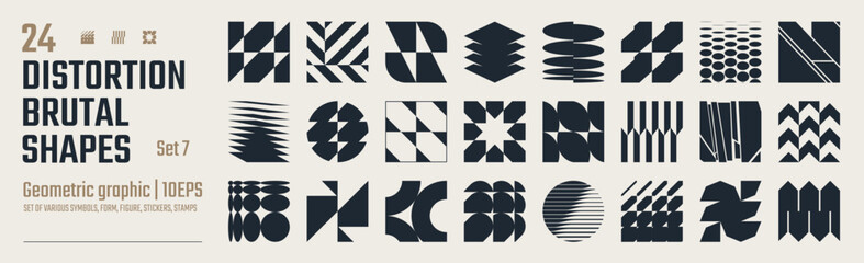 Poster - Postmodern abstract geometric graphic elements, Refraction and distortion glass effect various form, Brutalist vector shapes, trendy retro design symbols in Y2K aesthetics, vintage stickers, set 7