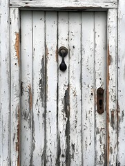 Wall Mural - A background of weathered white paint on an old wooden fence with natural textures.