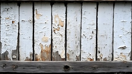 Wall Mural - A background of weathered white paint on an old wooden fence with natural textures.