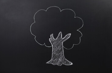 Wall Mural - Beautiful drawing of tree on black chalkboard