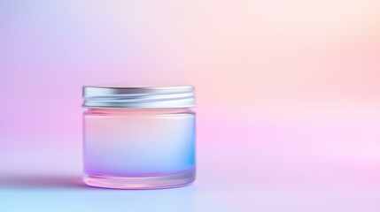 Wall Mural - gradient glass jar on soft pastel background: minimalist aesthetic in contemporary design