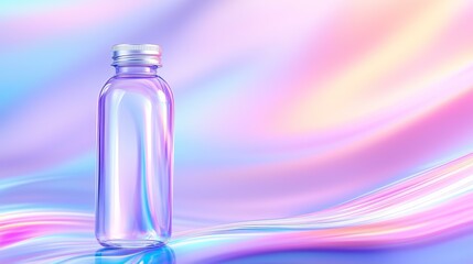 Wall Mural - iridescent plastic bottle on pastel gradient abstract background