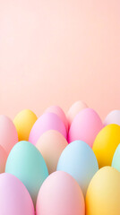 Aufkleber - Colorful pastel eggs arranged in a playful display against a soft pink background for spring celebrations