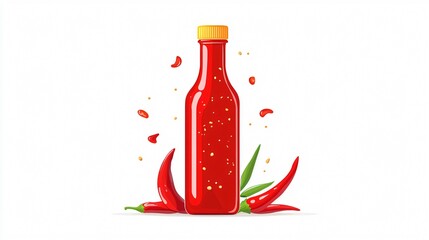 Wall Mural - Wide Angle Centered Composition of Chili Sauce Bottle for Food Product Photography