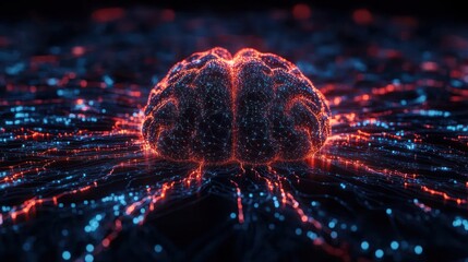 Poster - Glowing brain structure surrounded by vibrant connections illustrates neural activity and communication