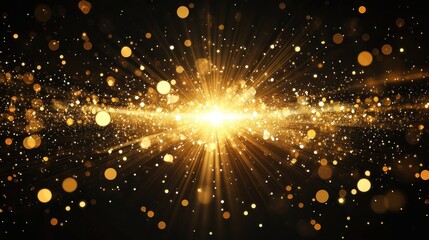 Poster - Vibrant golden light radiates outward with sparkling particles against a dark background
