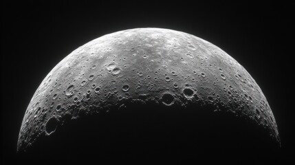 Craters and textures of the moons surface are visible, captured under a black and white filter at night