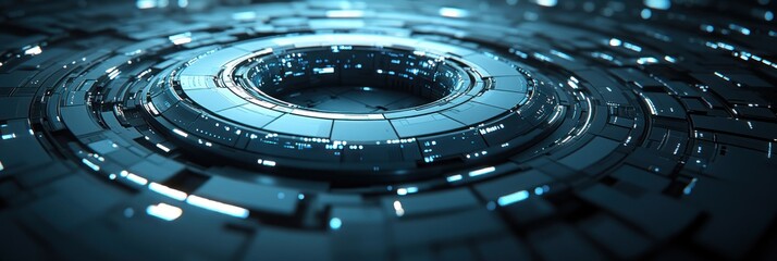 Poster - A luminous circular structure displays intricate patterns and glowing elements in a futuristic design