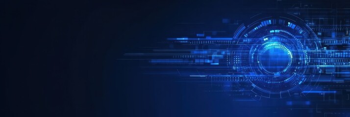 Fototapete - Abstract design features bright blue elements indicating technology and digital communication