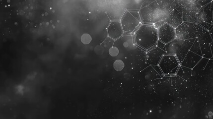 Fototapete - Molecular structures are highlighted against a dark background with shimmering light effects