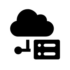 Poster - Black server icon with cloud symbol isolated on white background for cloud computing websites, storage blogs and network infrastructure illustrations.