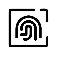 Poster - Fingerprint icon, black outline, white background. Security, identification, biometric. Use for security apps, technology blogs, UI/UX.