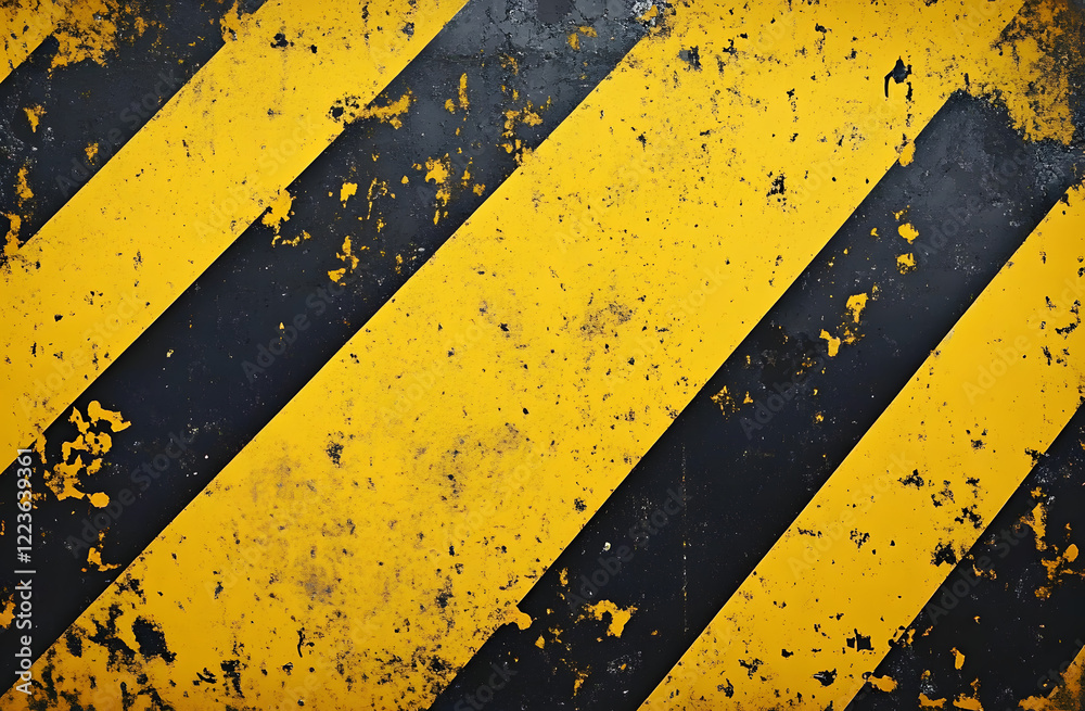 Grunge yellow and black diagonal stripes create warning background ...