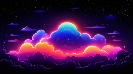 Wall Mural - Vibrant hand-drawn style nebula with exaggerated glowing cloud formations