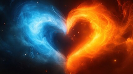 Wall Mural - Fiery blue and orange cosmic heart nebula with swirling energy in deep space