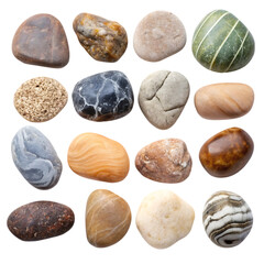 Wall Mural - Smooth River Rocks Natural Stone Texture Background Set Grey Brown Beige White  