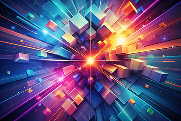 Poster - Abstract vibrant colorful cube explosion.