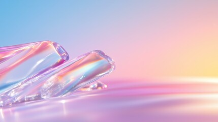Wall Mural - abstract pastel gradient with crystal clear prisms and soft light reflection