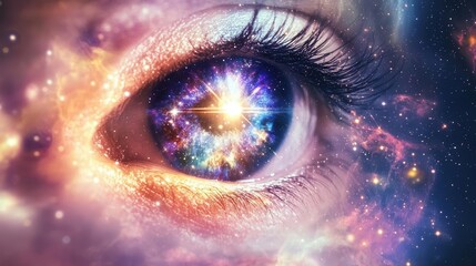 Wall Mural - a mystical nebula swirls within a cosmic eye iridescent colors blend into deep space stars sparkle l