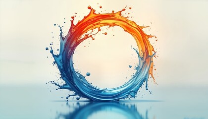 Poster - Dynamic abstract illustration of circular water splash. Mix of vibrant colors including orange, blue. Water liquid creates swirling effect. Modern design. Splashing water looks like nice texture.