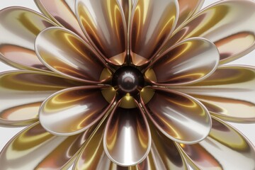 Poster - A stylized metallic flower with iridescent petals and a central sphere.