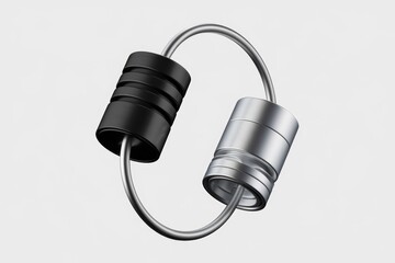 Poster - Two cylindrical objects, one black and one silver, connected by a wire loop, forming a circle.