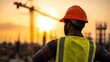 © Vodkaz - Construction worker overlooking urban site at sunset industrial environment inspirational view