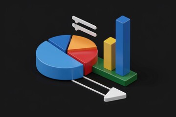 Poster - A 3D illustration of a pie chart and bar graph, representing data visualization and analysis.