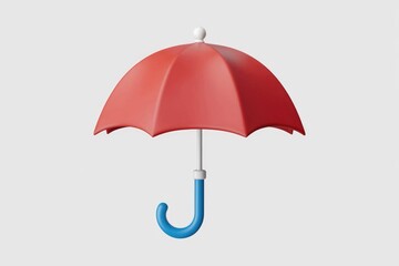Poster - A red umbrella with a blue handle, isolated on a white background.