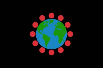 Poster - A simple globe with red dots circling it, symbolizing global connection.