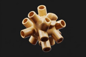 Poster - Abstract 3D render of a beige, organic, geometric shape with multiple tubular protrusions.