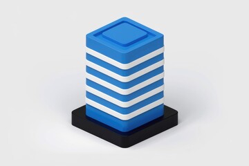 Poster - A simple isometric illustration of a blue building with white stripes.